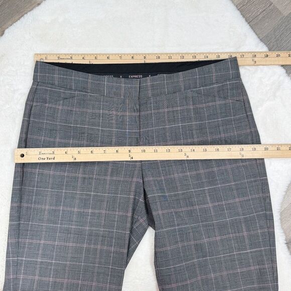 Express Editor Glen Check Plaid Straight Leg Cuffed Crop Dress Pants Grey Pink 8 - Picture 10 of 13